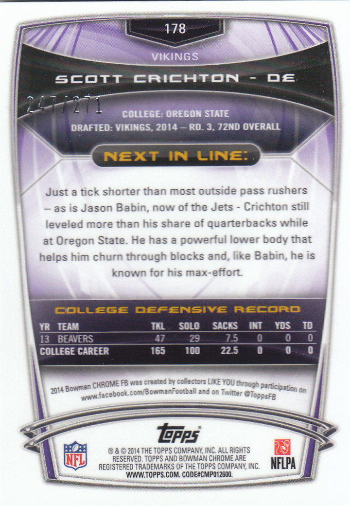 2014 Bowman Chrome Football Part 2 Parallel Refractors Cards - Picture 71 of 157