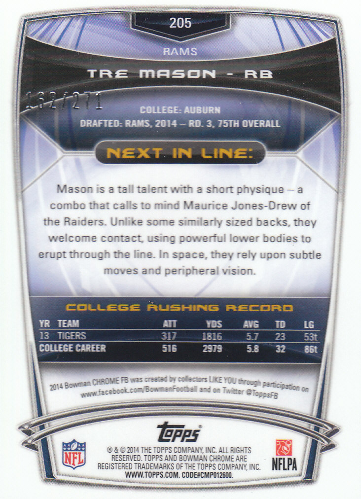 2014 Bowman Chrome Football Part 2 Parallel Refractors Cards - Picture 73 of 157