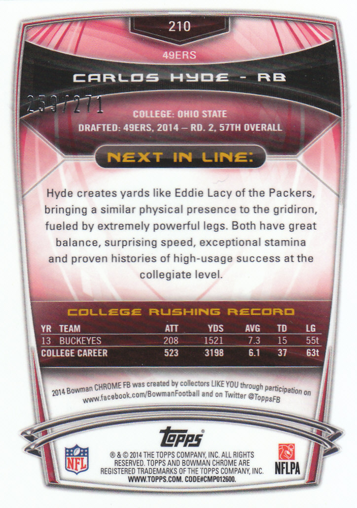 2014 Bowman Chrome Football Part 2 Parallel Refractors Cards - Picture 75 of 157