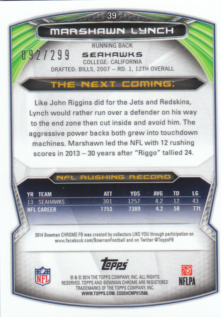 2014 Bowman Chrome Football Part 2 Parallel Refractors Cards - Picture 5 of 157