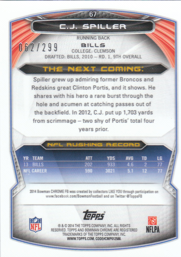 2014 Bowman Chrome Football Part 2 Parallel Refractors Cards - Picture 9 of 157