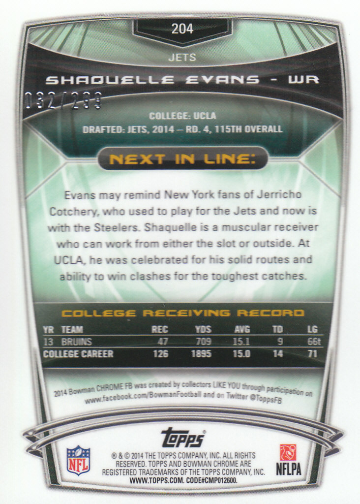 2014 Bowman Chrome Football Part 2 Parallel Refractors Cards - Picture 15 of 157