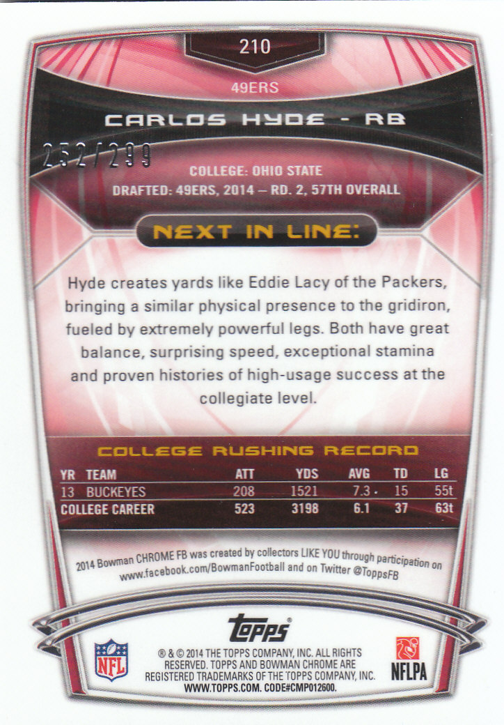 2014 Bowman Chrome Football Part 2 Parallel Refractors Cards - Picture 17 of 157