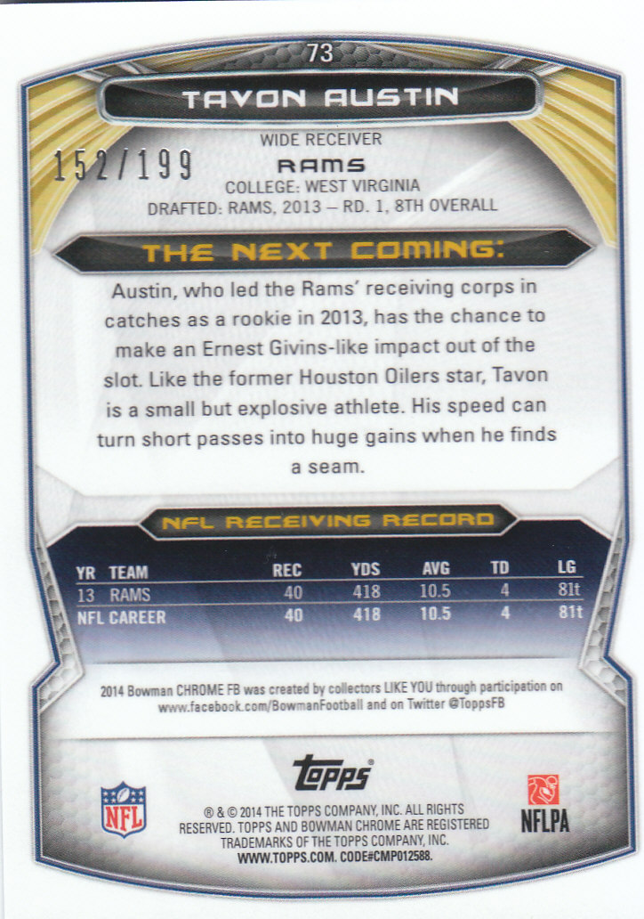 2014 Bowman Chrome Football Part 2 Parallel Refractors Cards - Picture 31 of 157