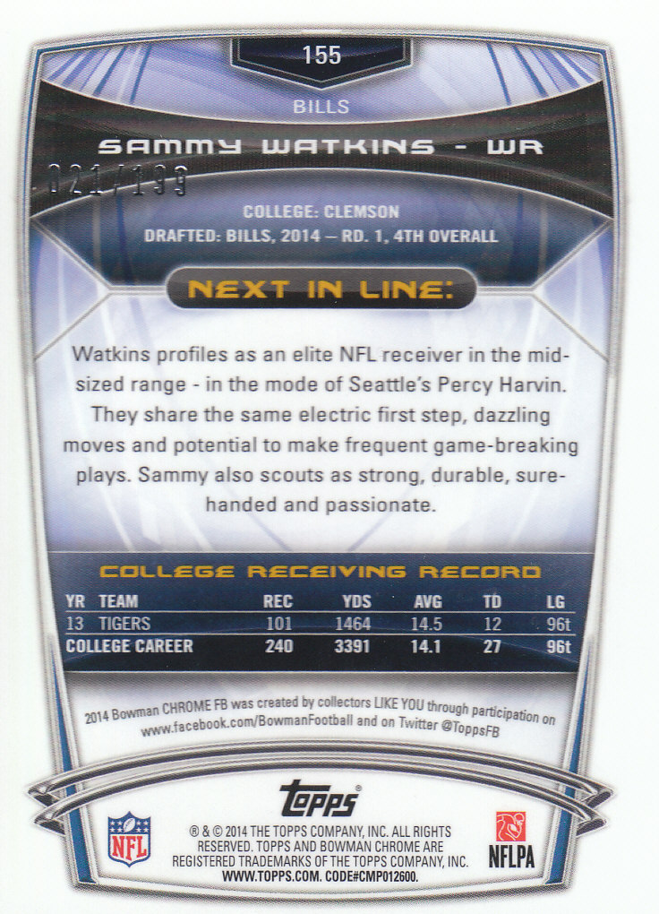 2014 Bowman Chrome Football Part 2 Parallel Refractors Cards - Picture 39 of 157