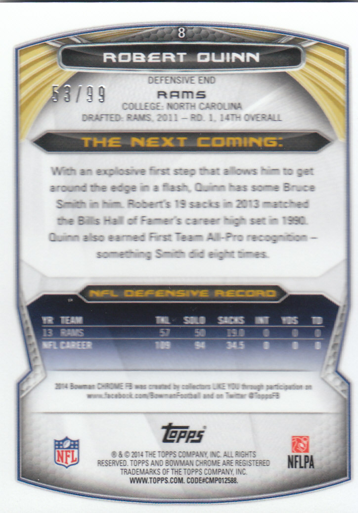 2014 Bowman Chrome Football Part 2 Parallel Refractors Cards - Picture 41 of 157