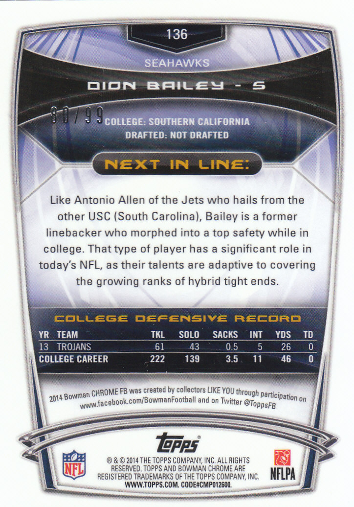 2014 Bowman Chrome Football Part 2 Parallel Refractors Cards - Picture 45 of 157