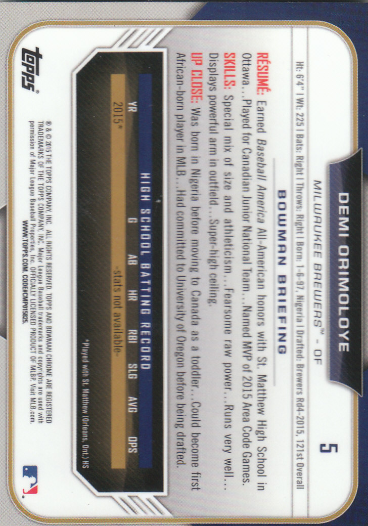 2015 Bowman Chrome Draft Baseball - Picture 277 of 313