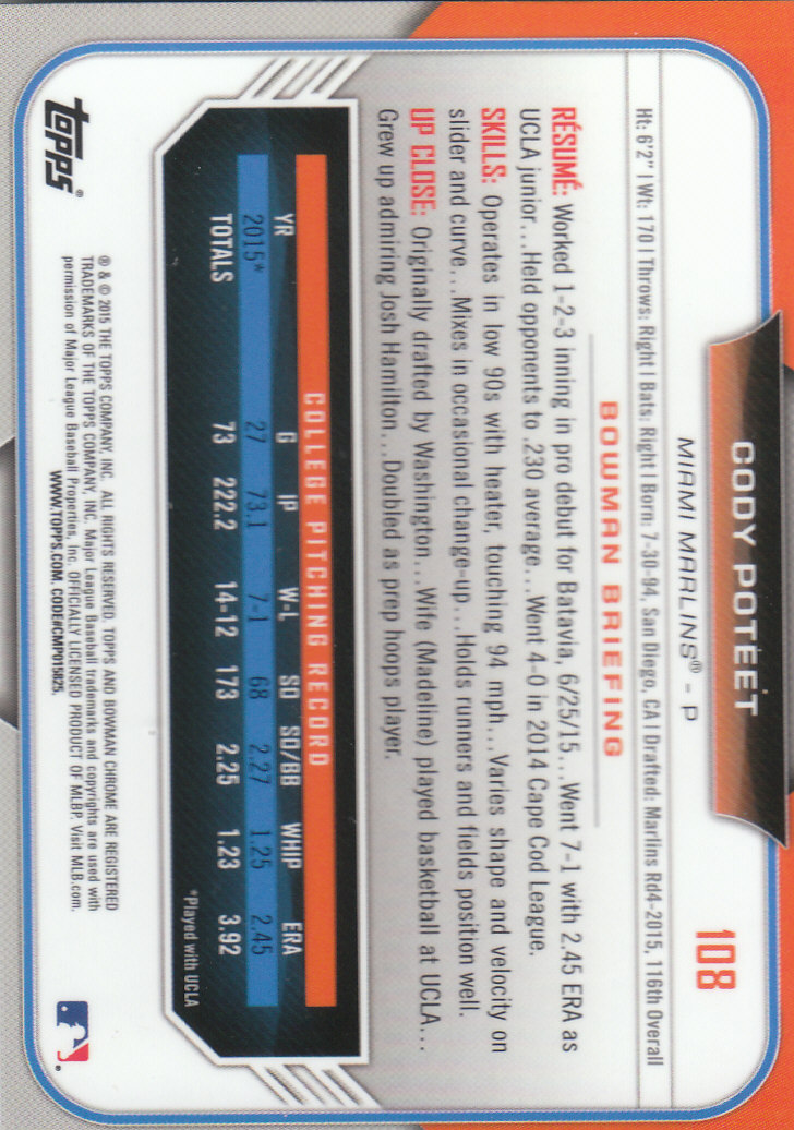 2015 Bowman Chrome Draft Baseball - Picture 295 of 313