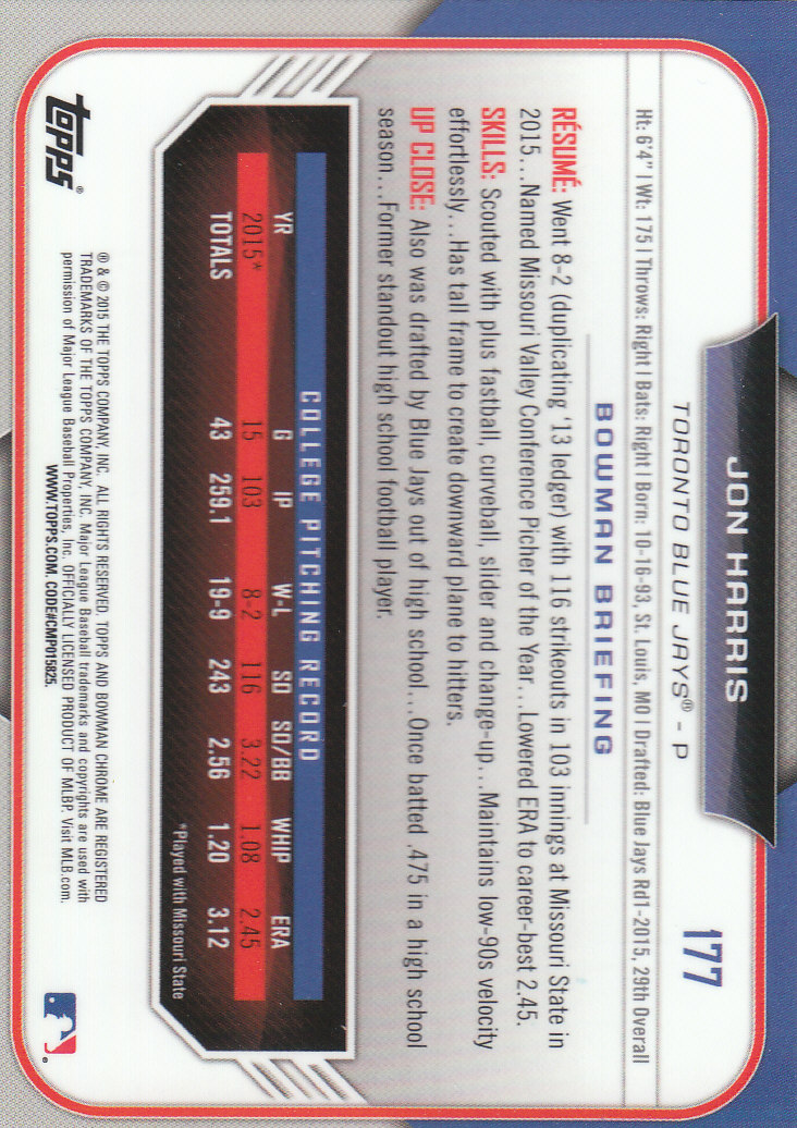 2015 Bowman Chrome Draft Baseball - Picture 305 of 313