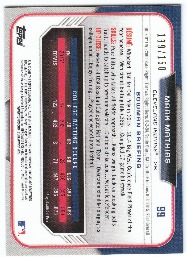 2015 Bowman Chrome Draft Baseball - Picture 209 of 313