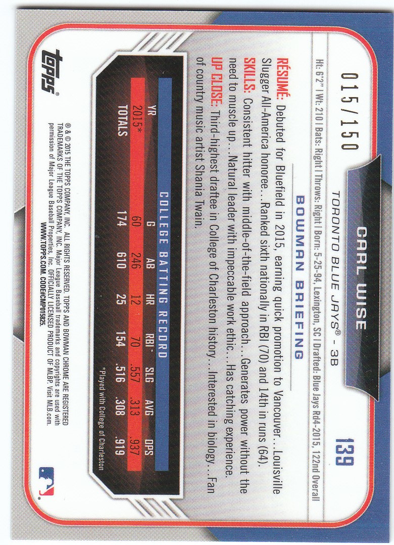 2015 Bowman Chrome Draft Baseball - Picture 211 of 313