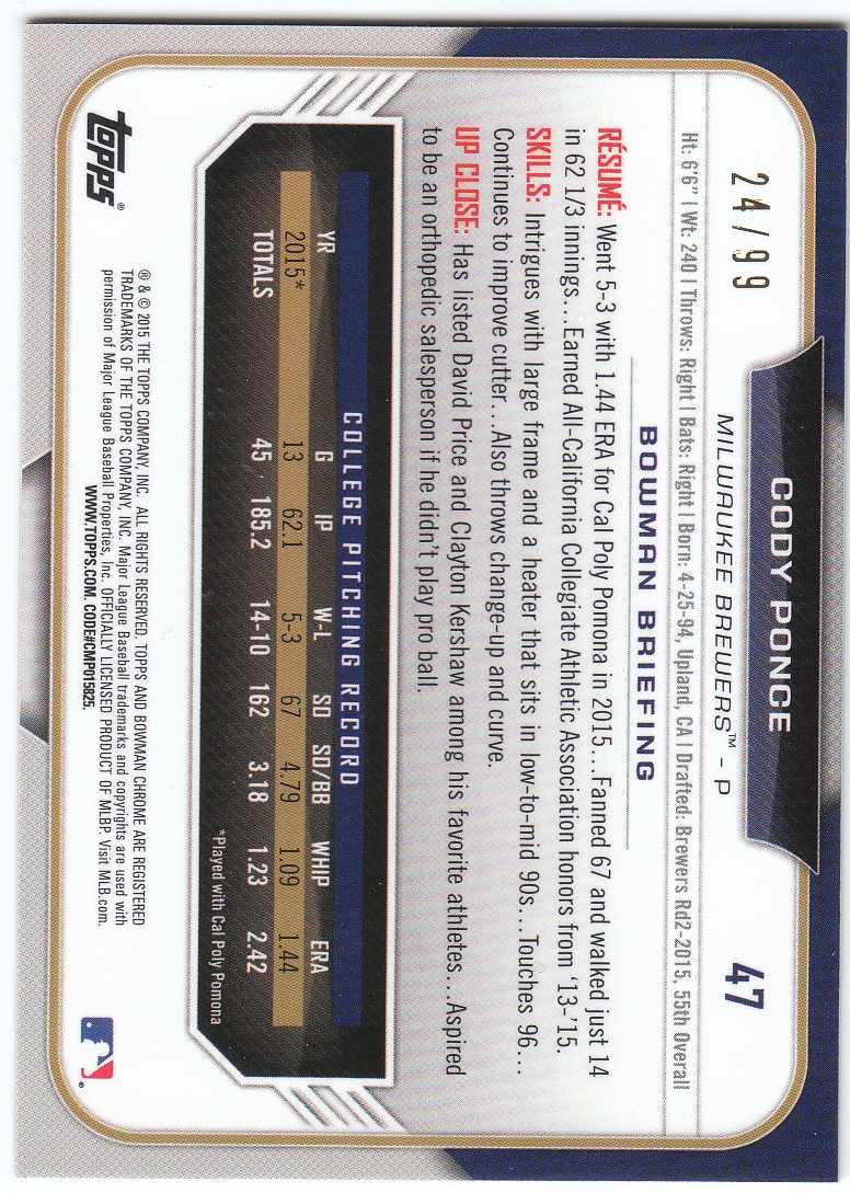 2015 Bowman Chrome Draft Baseball - Picture 229 of 313