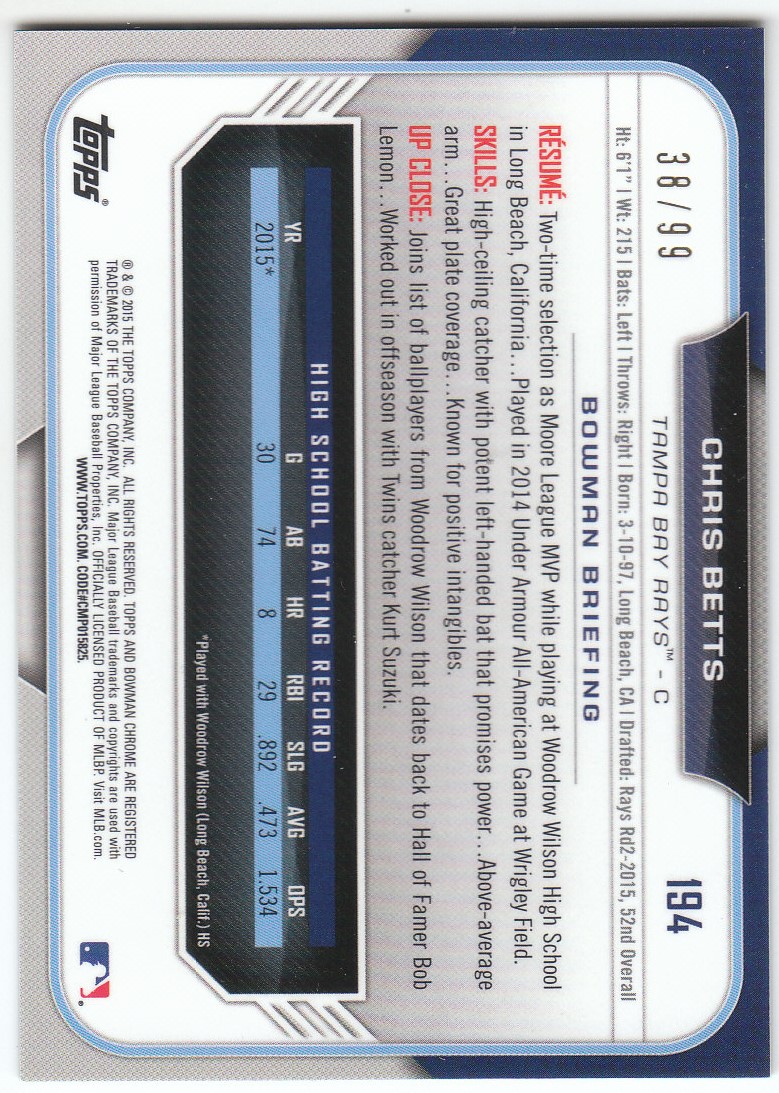 2015 Bowman Chrome Draft Baseball - Picture 231 of 313