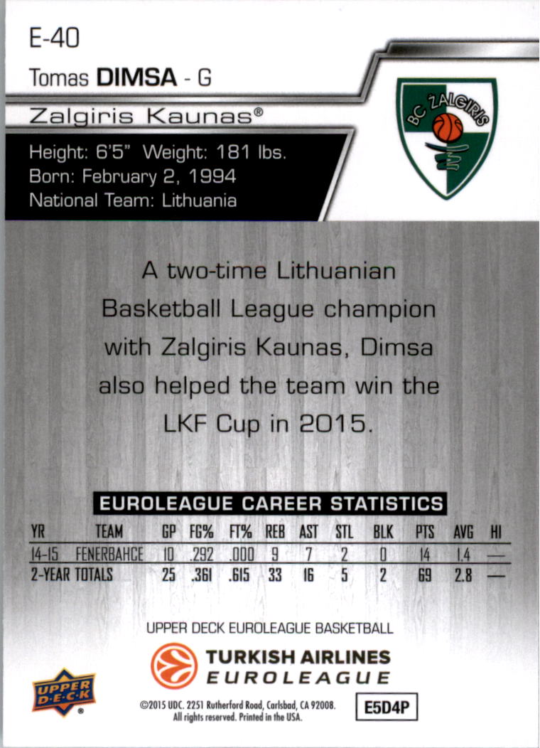 2015-16 Upper Deck Turkish Airlines Euroleague you pick - Picture 43 of 103