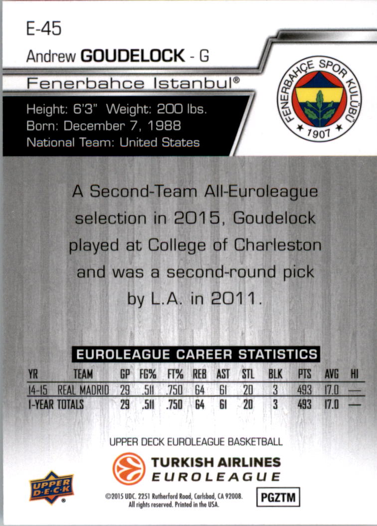 2015-16 Upper Deck Turkish Airlines Euroleague you pick - Picture 45 of 103