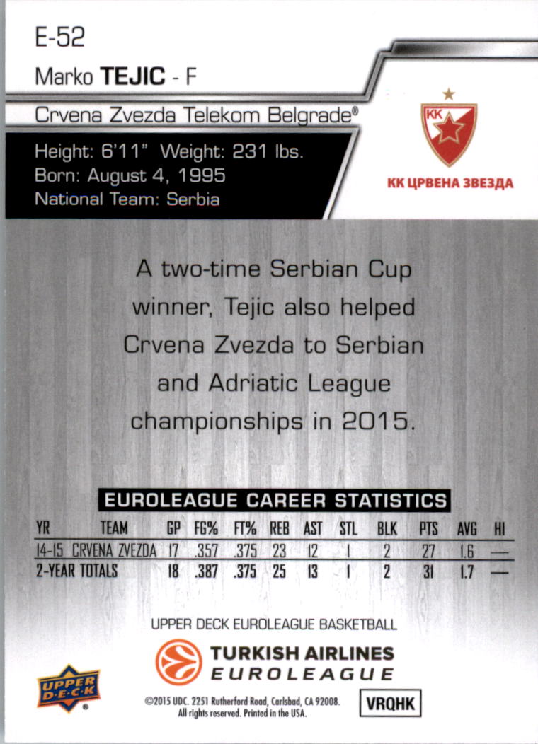 2015-16 Upper Deck Turkish Airlines Euroleague you pick - Picture 49 of 103