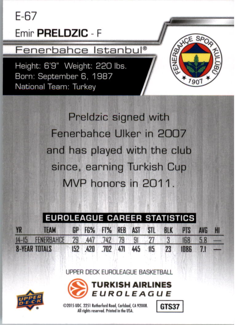 2015-16 Upper Deck Turkish Airlines Euroleague you pick - Picture 65 of 103