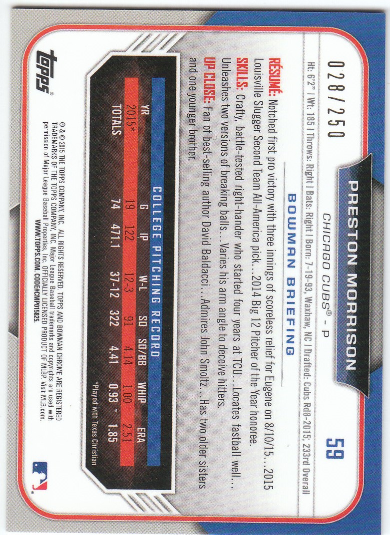 2015 Bowman Chrome Draft Baseball - Picture 237 of 313