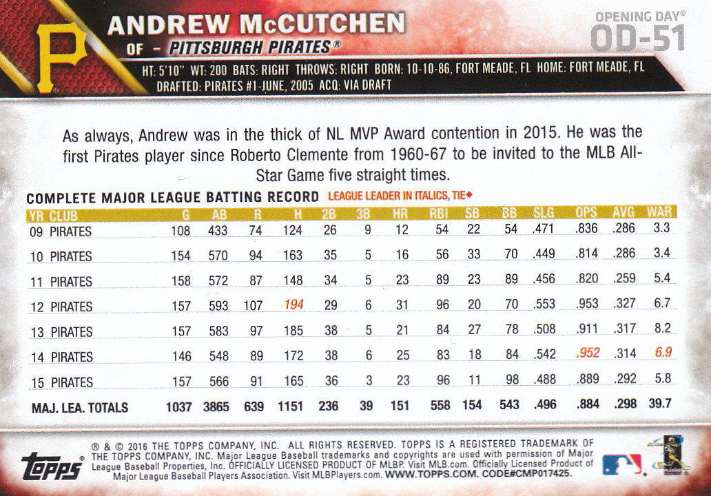 2016 Topps Opening Day Baseball Part 1 Main - Picture 52 of 199