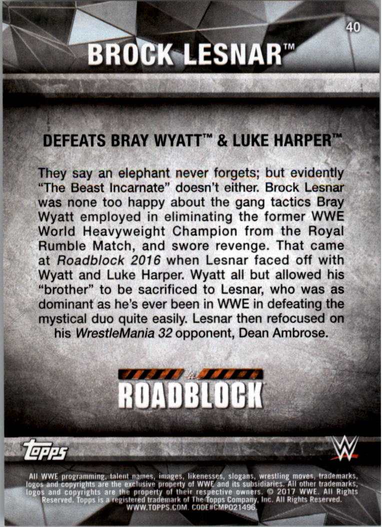 2017 Topps WWE Road to Wrestlemania you pick - Picture 77 of 179