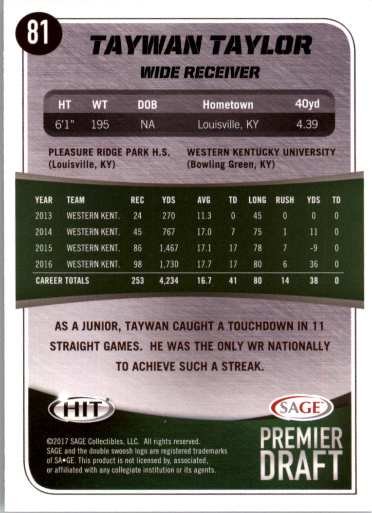 2017 SAGE HIT Premier Draft Red Parallel you pick - Picture 7 of 13