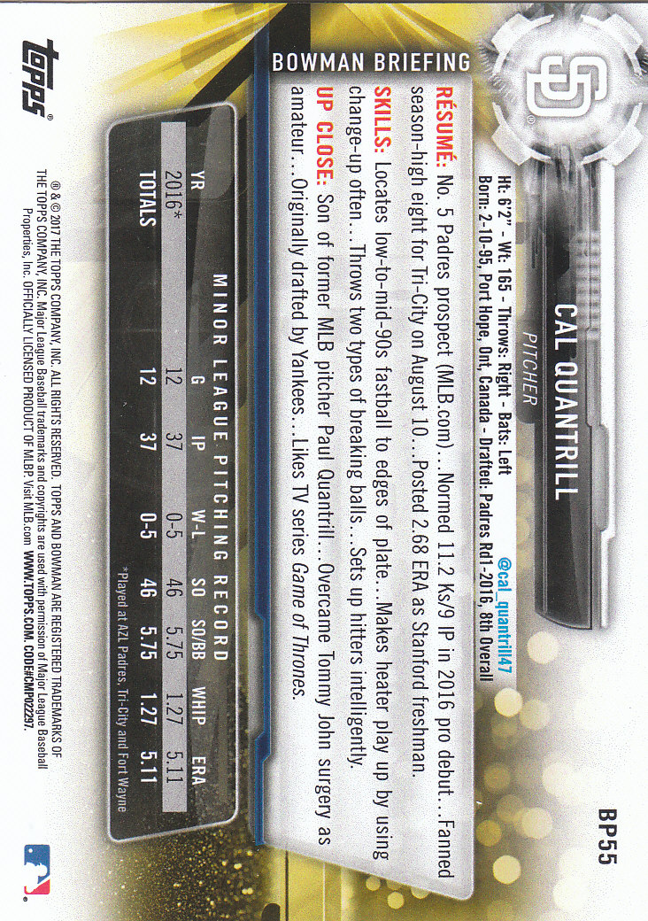 2017 Bowman Baseball Prospects & Parallels - Picture 107 of 297