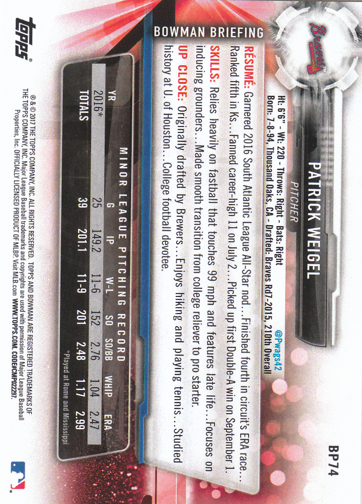 2017 Bowman Baseball Prospects & Parallels - Picture 145 of 297
