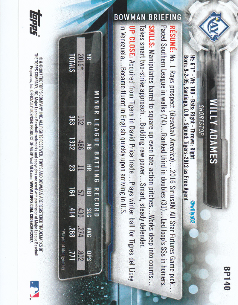 2017 Bowman Baseball Prospects & Parallels - Picture 263 of 297