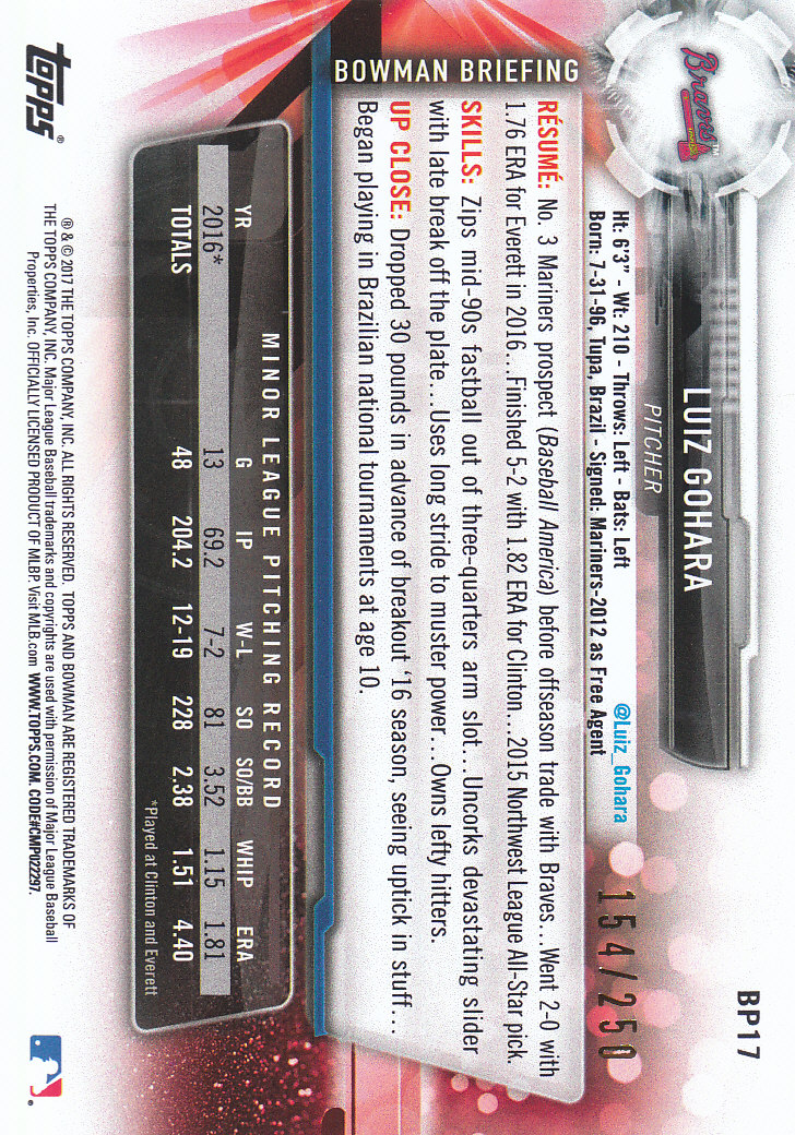 2017 Bowman Baseball Prospects & Parallels - Picture 289 of 297