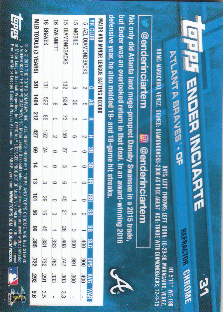 2017 Topps Chrome Baseball Inserts & Parallels - Picture 105 of 163