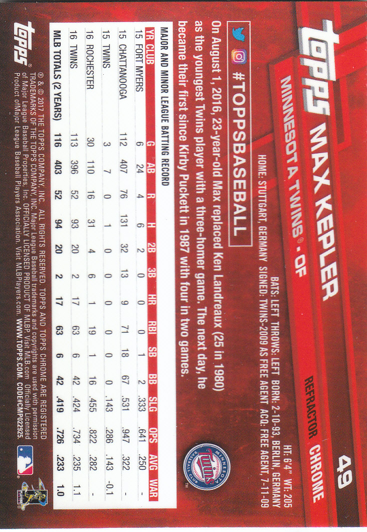 2017 Topps Chrome Baseball Inserts & Parallels - Picture 119 of 163