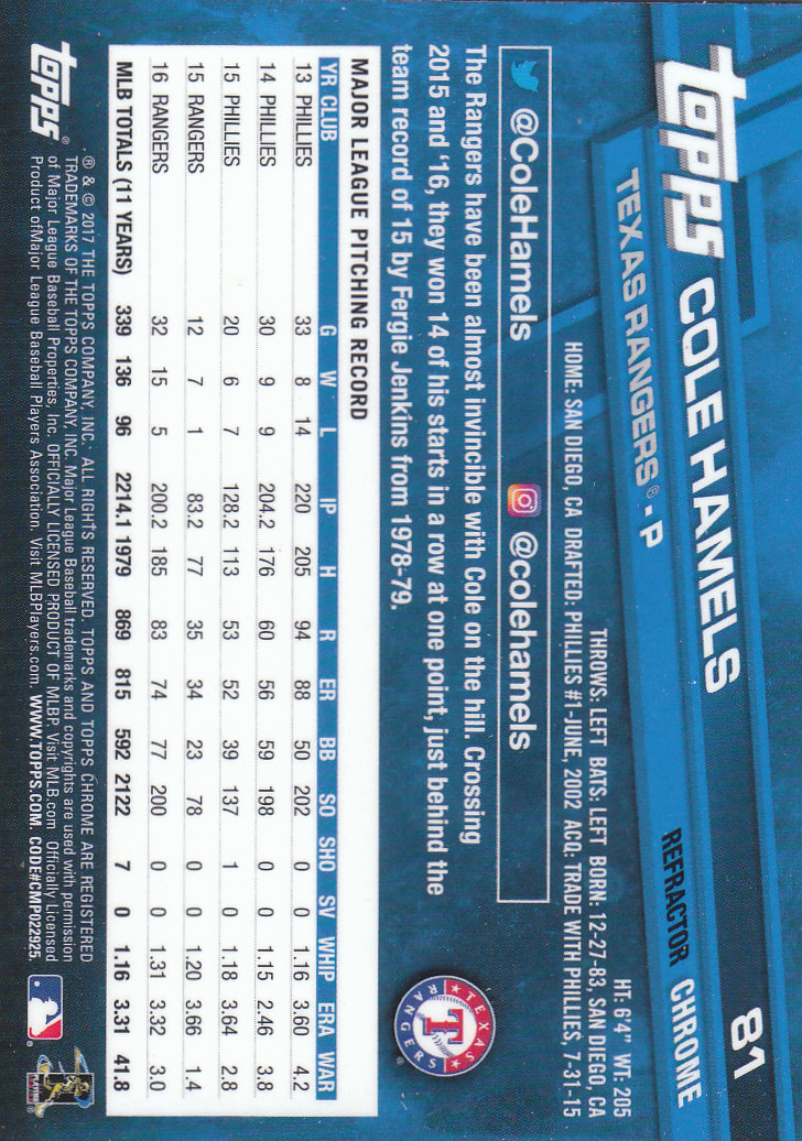 2017 Topps Chrome Baseball Inserts & Parallels - Picture 123 of 163