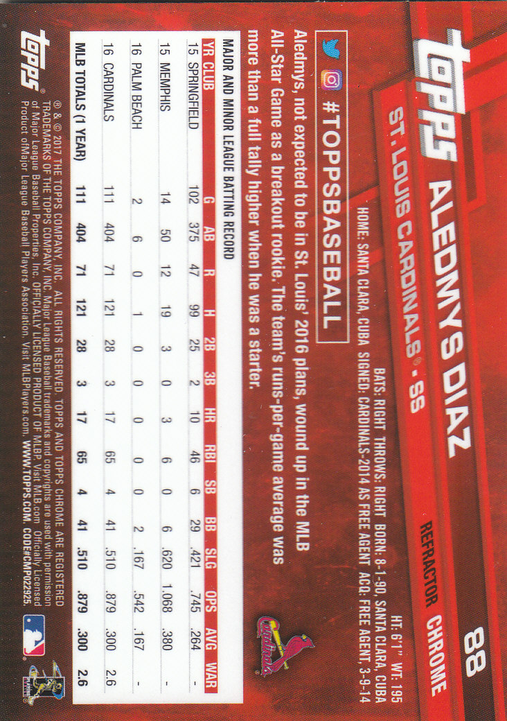 2017 Topps Chrome Baseball Inserts & Parallels - Picture 127 of 163