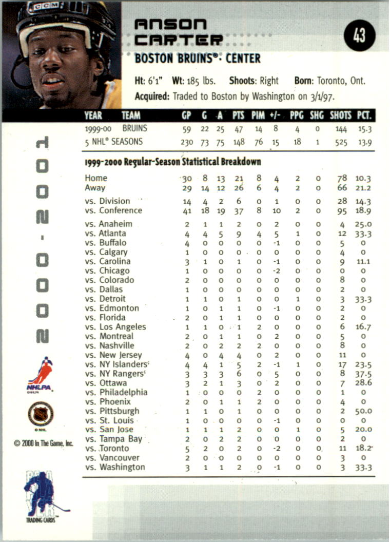 2000-01 BAP Memorabilia Hockey Card Pick 2-306 - Bild 62 von 474