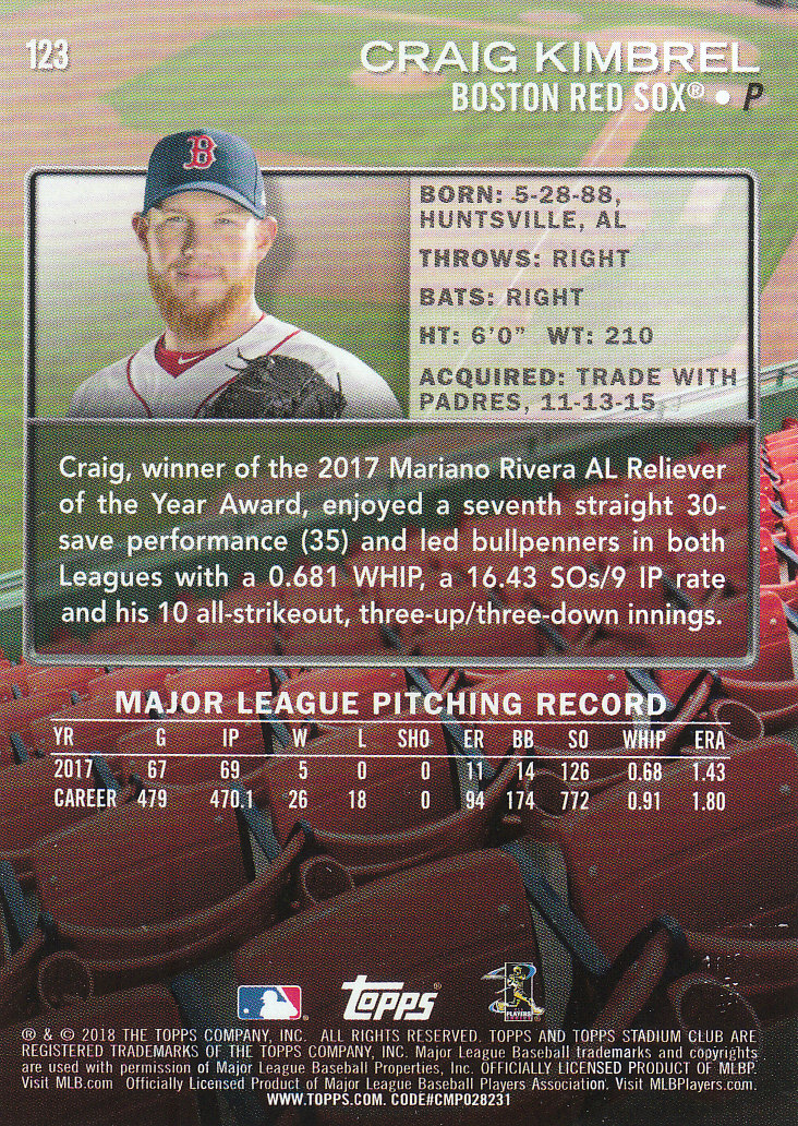 2018 Stadium Club Baseball Part 1 Main Set Cards #1 to #150 - Picture 119 of 150
