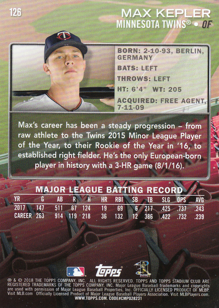 2018 Stadium Club Baseball Part 1 Main Set Cards #1 to #150 - Picture 125 of 150