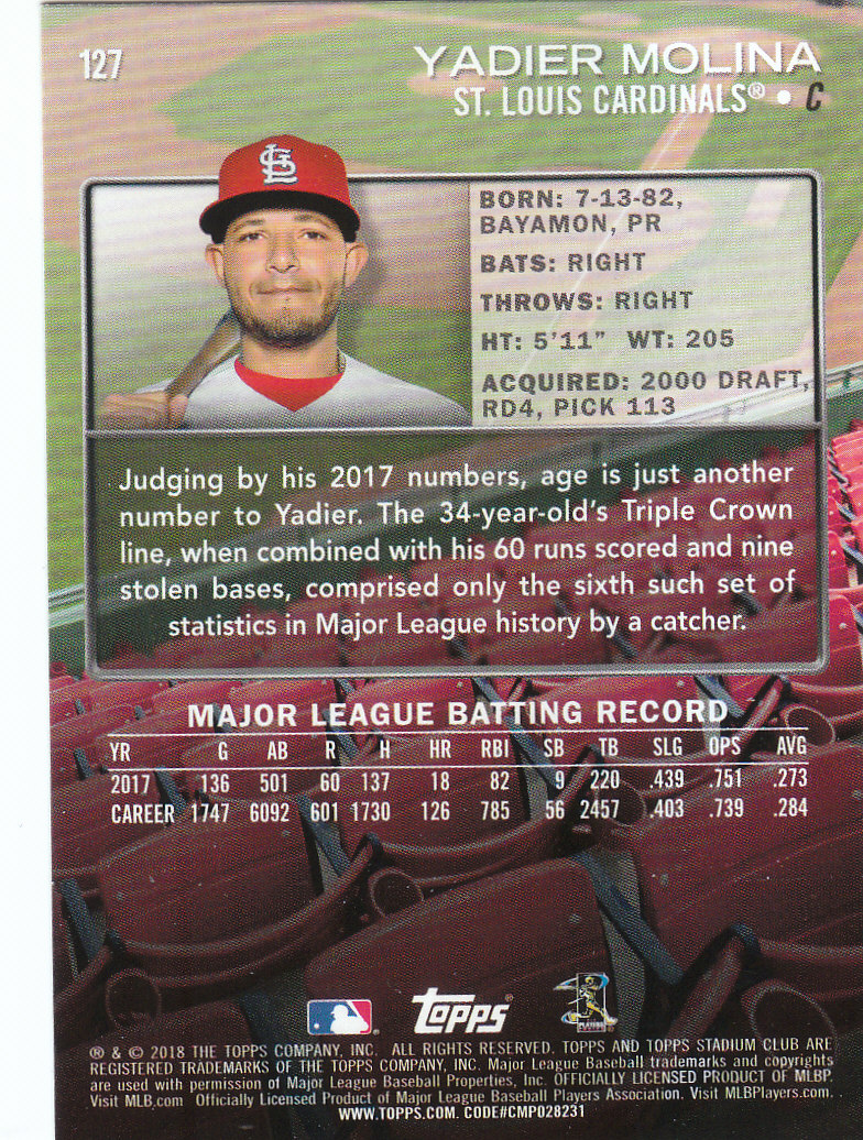 2018 Stadium Club Baseball Part 1 Main Set Cards #1 to #150 - Picture 127 of 150