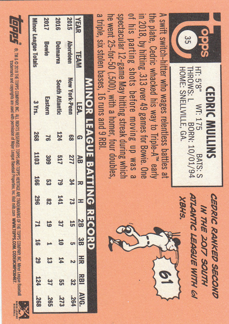 2018 Topps Heritage Minors Baseball Part 1 Main Set - Picture 63 of 369