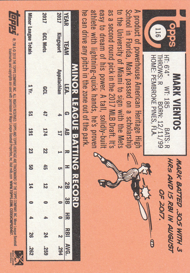 2018 Topps Heritage Minors Baseball Part 1 Main Set - Picture 209 of 369