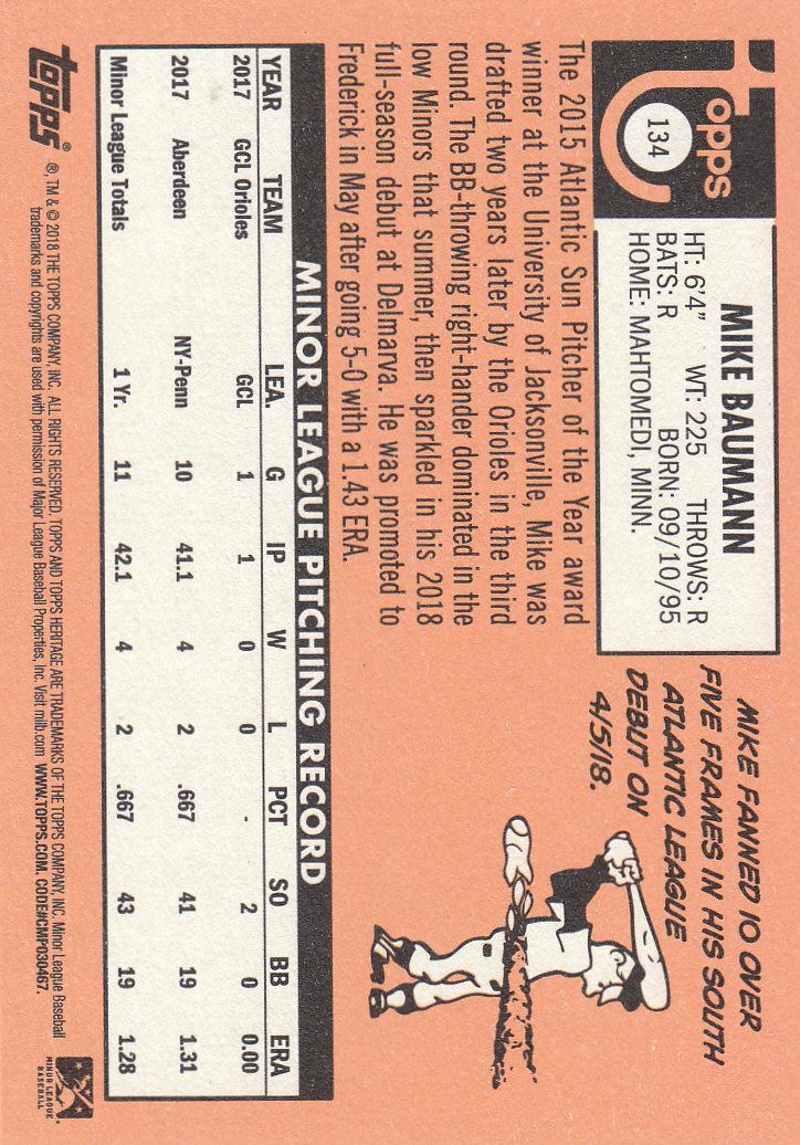 2018 Topps Heritage Minors Baseball Part 1 Main Set - Picture 241 of 369