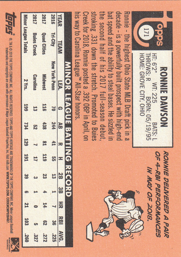 2018 Topps Heritage Minors Baseball Part 1 Main Set - Picture 307 of 369