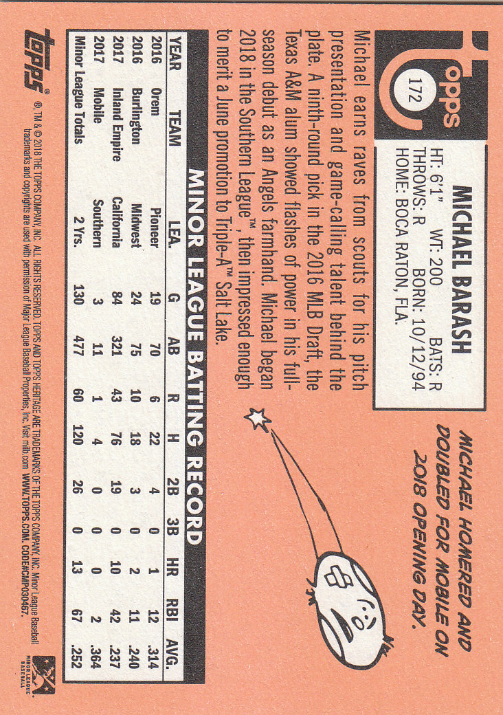 2018 Topps Heritage Minors Baseball Part 1 Main Set - Picture 309 of 369