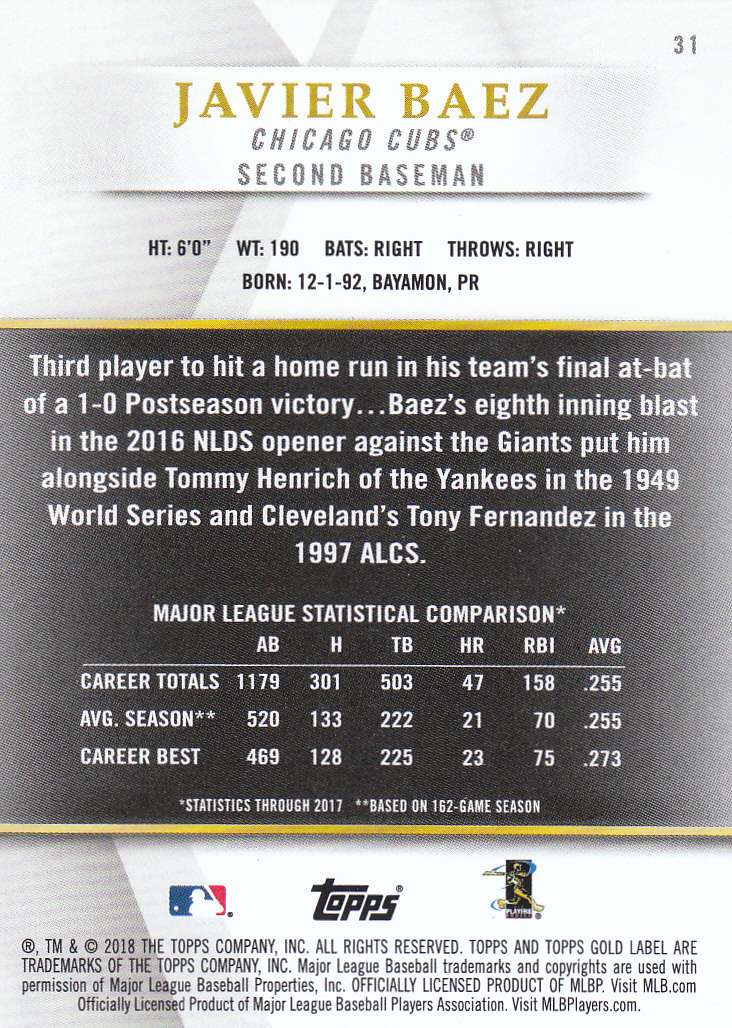 2018 Topps Gold Label Baseball Part 2 Class 2 Main and Parallel Cards - Picture 47 of 173