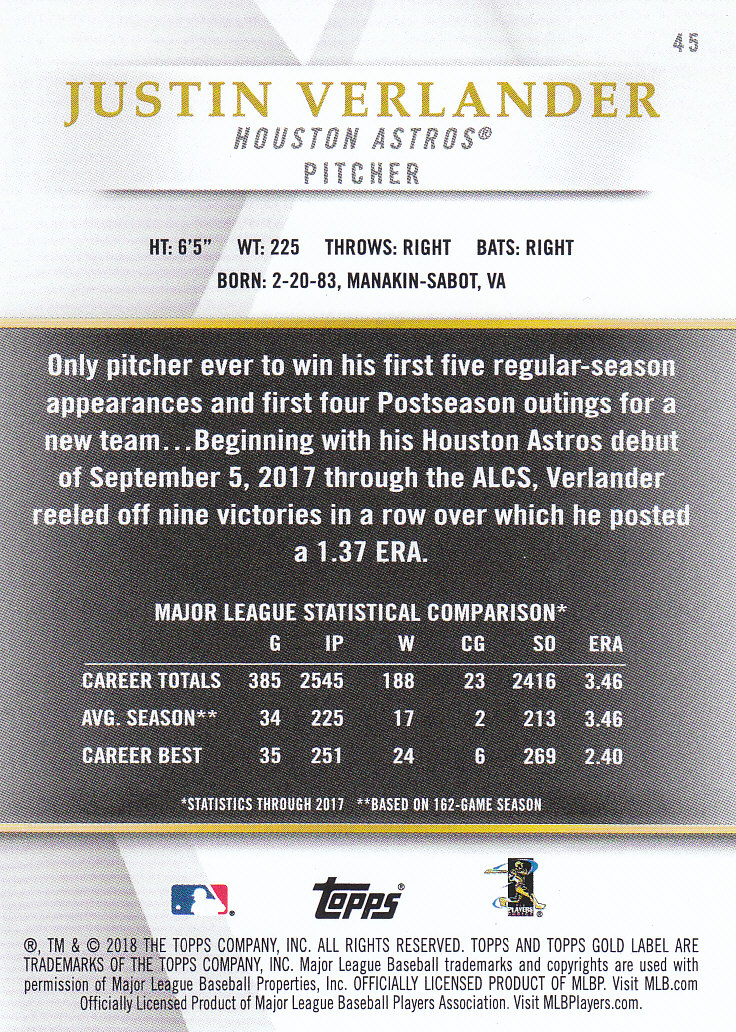 2018 Topps Gold Label Baseball Part 2 Class 2 Main and Parallel Cards - Picture 61 of 173