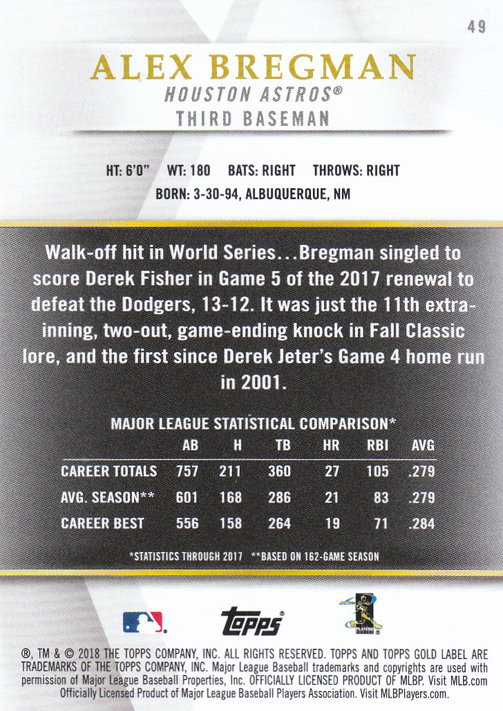 2018 Topps Gold Label Baseball Part 2 Class 2 Main and Parallel Cards - Picture 67 of 173