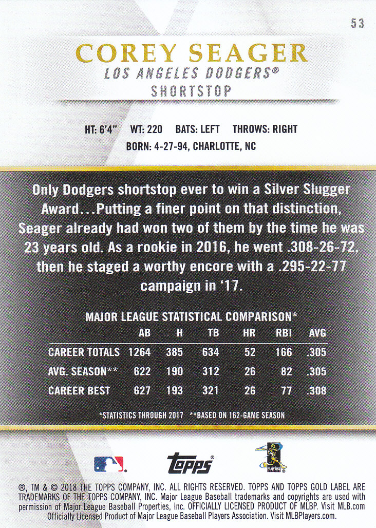 2018 Topps Gold Label Baseball Part 2 Class 2 Main and Parallel Cards - Picture 71 of 173