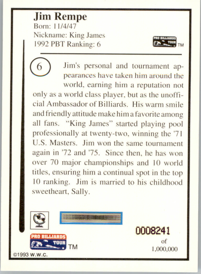 1993 World Wide Collectibles Pro Billiards Tour Cards - Picture 13 of 261