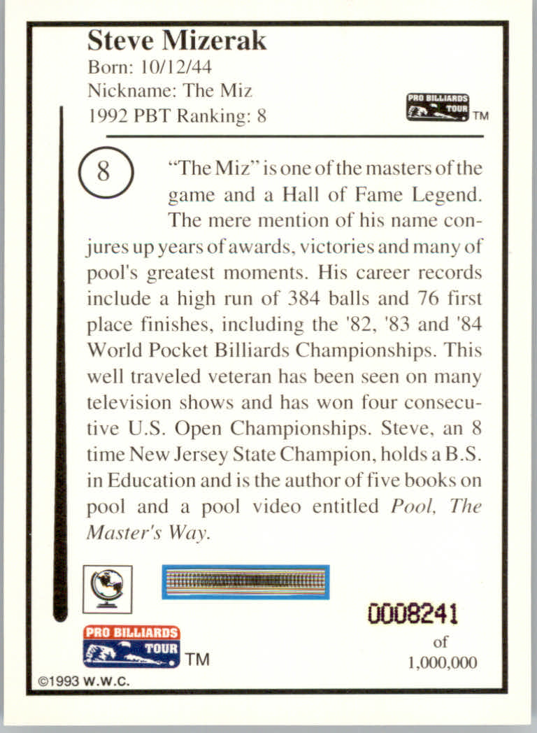 1993 World Wide Collectibles Pro Billiards Tour Cards - Picture 17 of 261