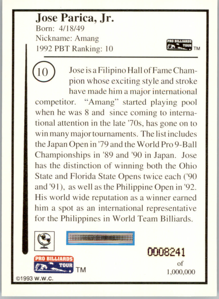 1993 World Wide Collectibles Pro Billiards Tour Cards - Picture 21 of 261